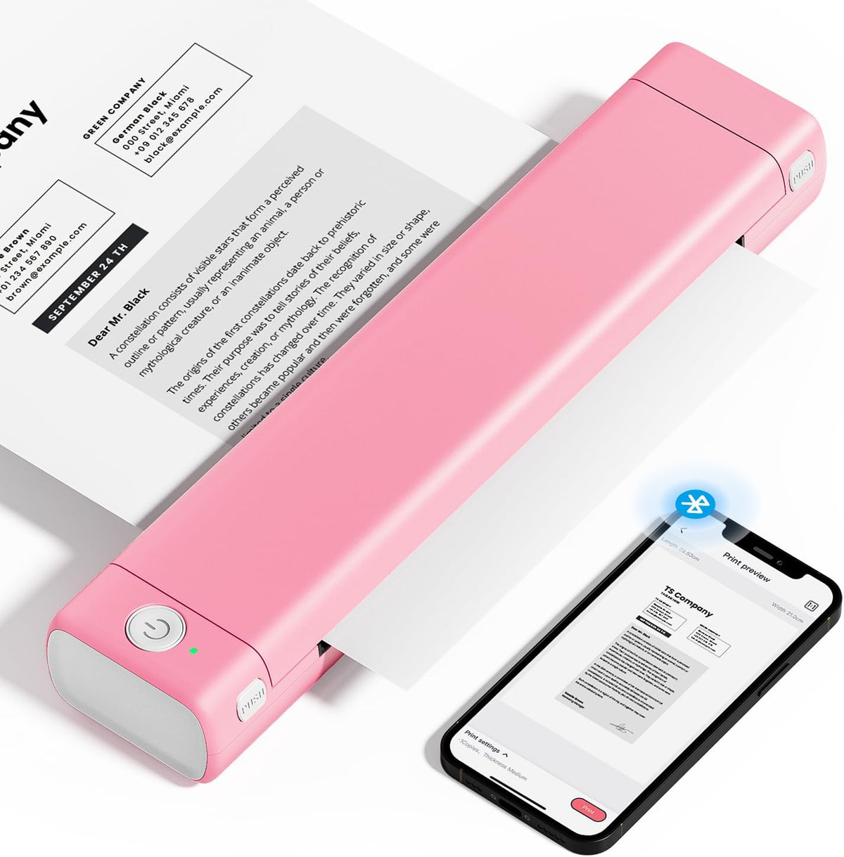 Phomemo M08F Portable Inkless Printer – Wireless Bluetooth Thermal Printer, 8.5" × 11" Letter - Pink / Printer + 10 Thermal Sheets