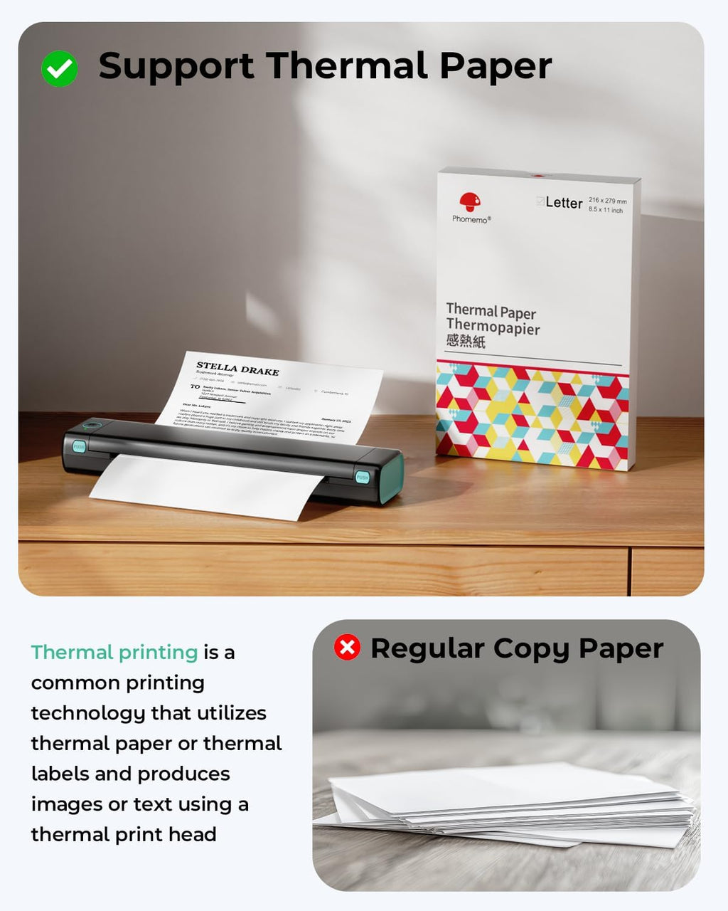 Phomemo M08F Portable Inkless Printer – Wireless Bluetooth Thermal Printer, 8.5" × 11" Letter