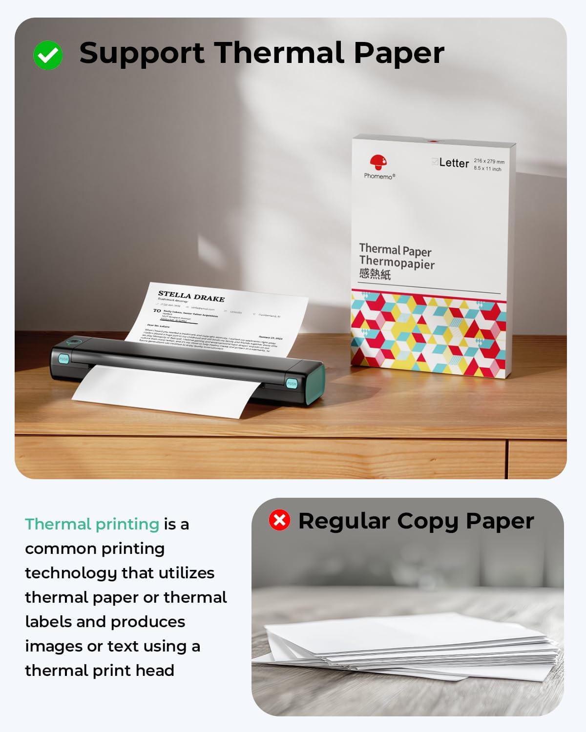 Phomemo M08F Portable Inkless Printer – Wireless Bluetooth Thermal Printer, 8.5" × 11" Letter