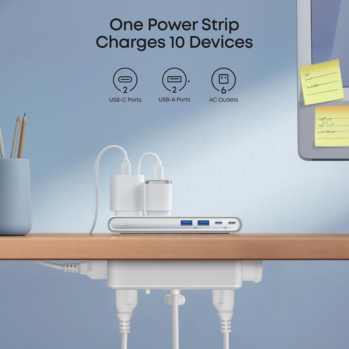 Anker Nano Power Strip with Desk Clamp – 10-in-1, 70W USB-C, 1500J Surge Protector