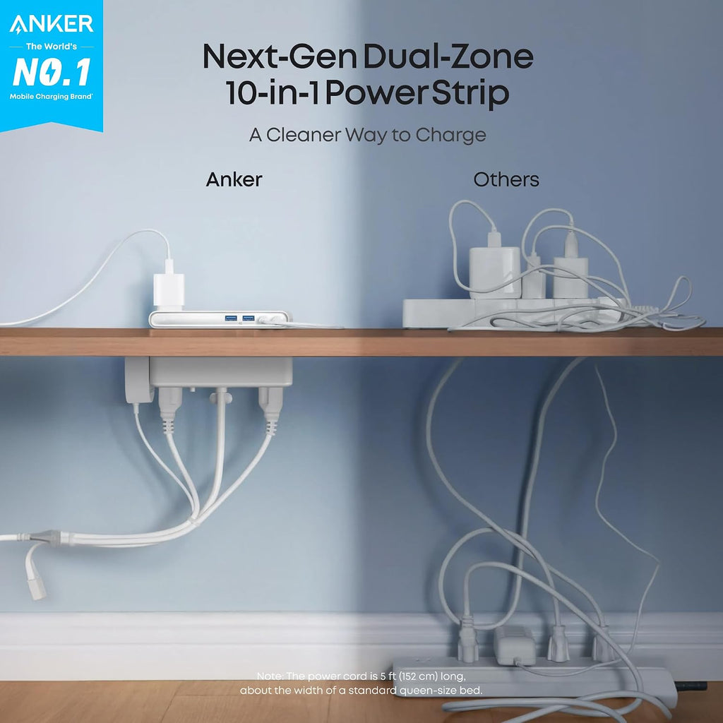 Anker Nano Power Strip with Desk Clamp – 10-in-1, 70W USB-C, 1500J Surge Protector