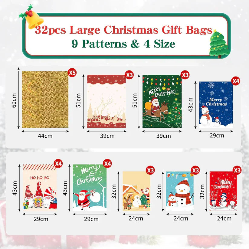 Christmas Gift Bags – Foil 32-Pack