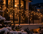 Snowy balcony with animated Christmas lights