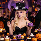 Sombrero de copa gótico con calavera y rosa – Halloween