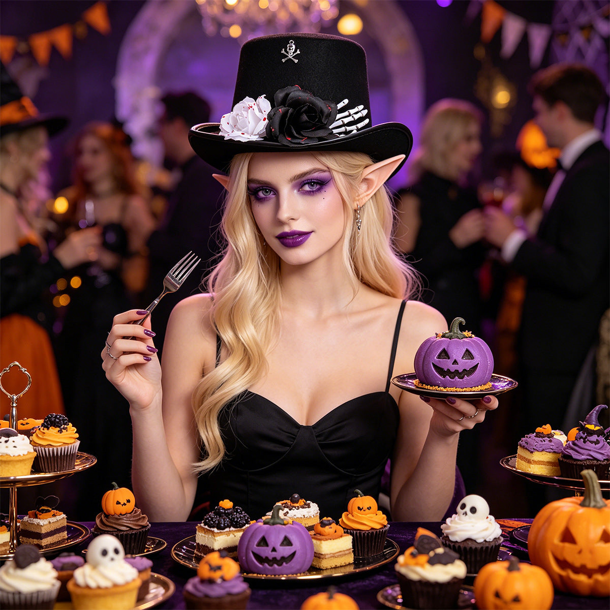Gothic Skull & Rose Top Hat – Halloween