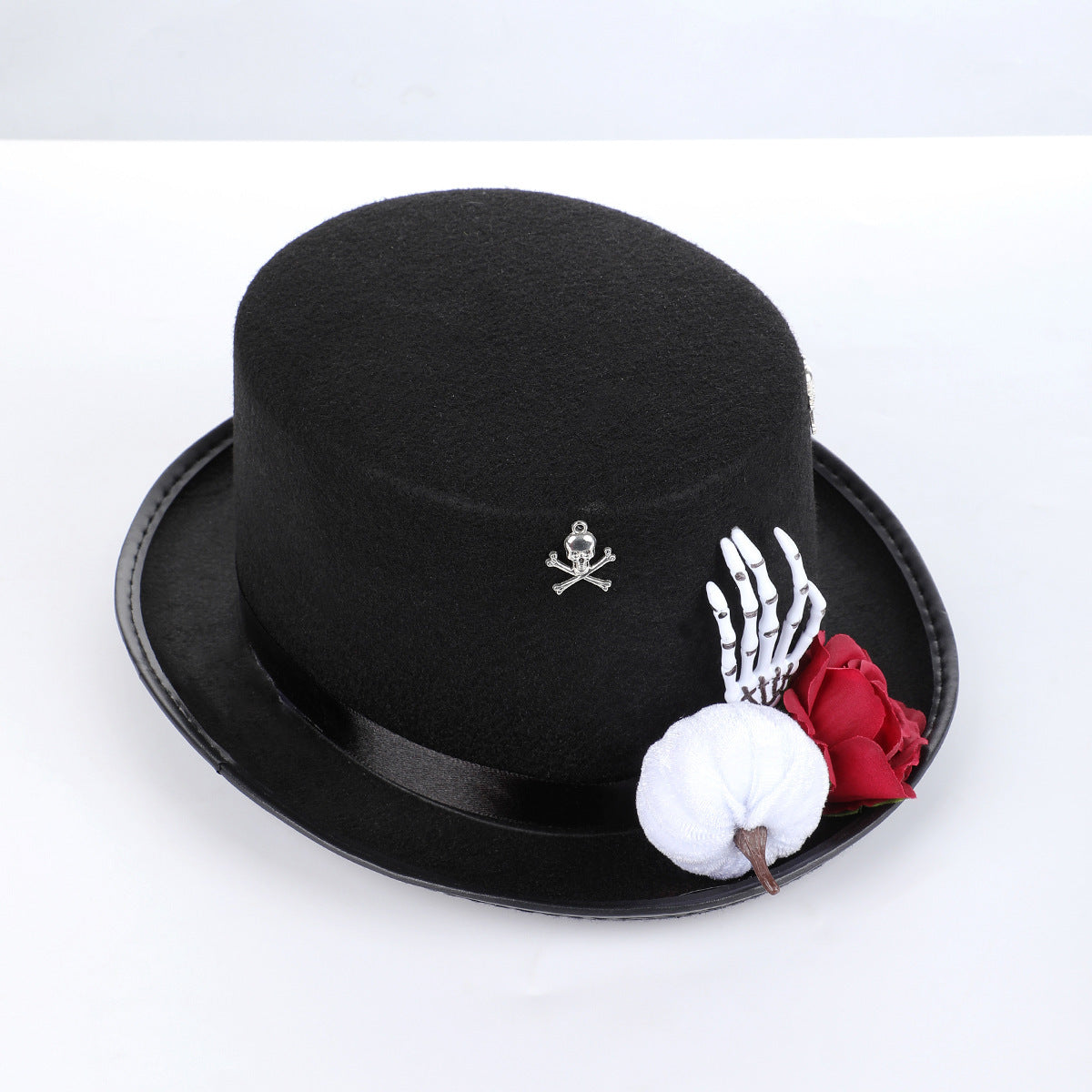 Gothic Skull & Rose Top Hat – Halloween