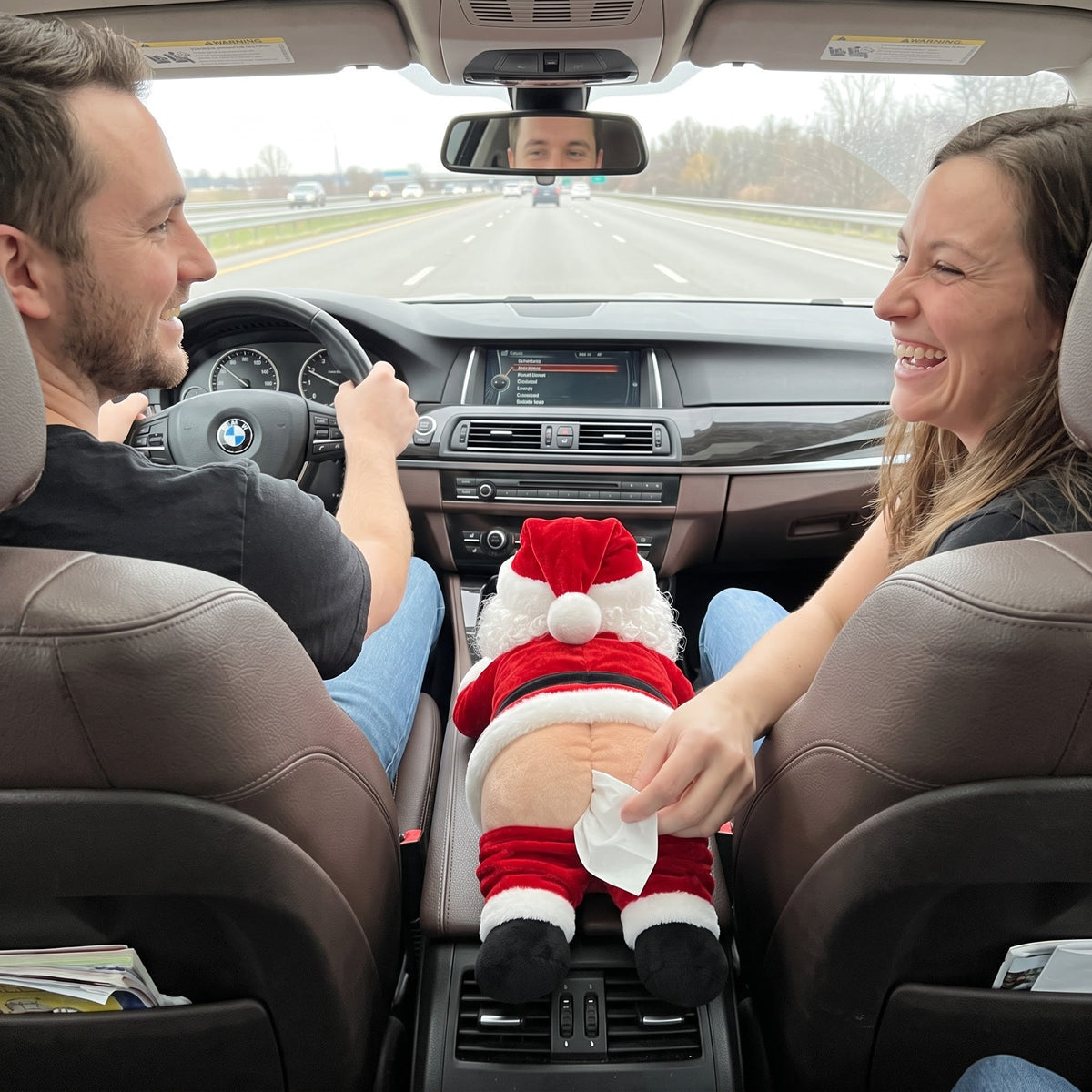 Santa tissue holder in use