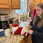Santa tissue holder on the kitchen counter