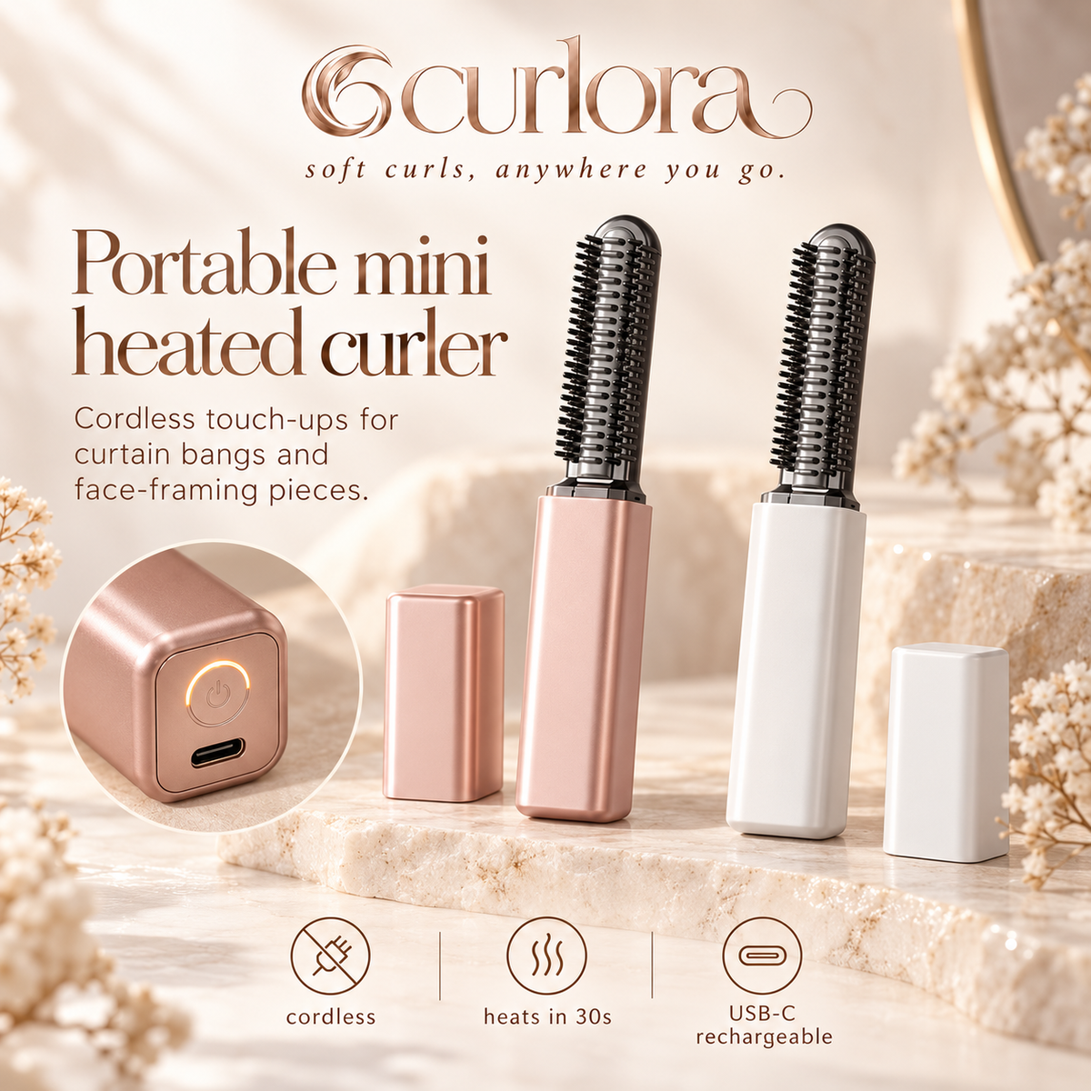 Curlora Mini Cordless Hair Curler – Pocket Size
