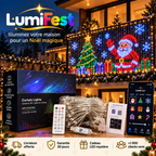 Animated Christmas LED curtain on a balcony at night