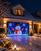 Animated snowman on a snowy house front