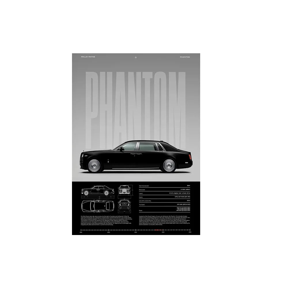 Performance Sports Car Canvas Wall Art – Minimalist Race Car Poster Prints (Unframed) - Phantom – Black / 8" × 12" (20 × 30 cm)