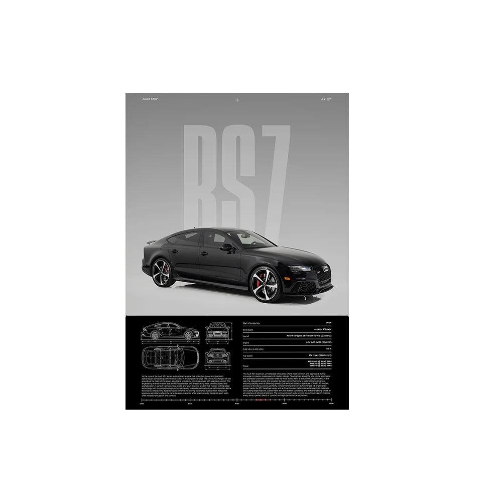 Performance Sports Car Canvas Wall Art – Minimalist Race Car Poster Prints (Unframed) - RS7 – Black / 8" × 12" (20 × 30 cm)