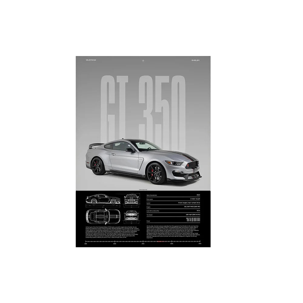 Performance Sports Car Canvas Wall Art – Minimalist Race Car Poster Prints (Unframed) - GT350 – Silver / 8" × 12" (20 × 30 cm)