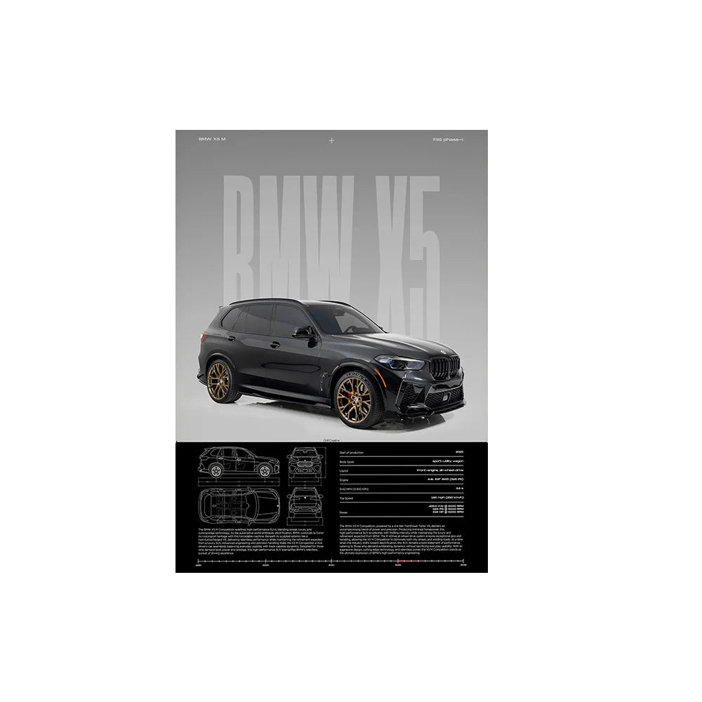 Performance Sports Car Canvas Wall Art – Minimalist Race Car Poster Prints (Unframed) - BMW X5 – Black / 8" × 12" (20 × 30 cm)