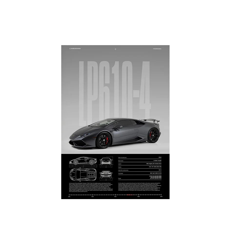 Performance Sports Car Canvas Wall Art – Minimalist Race Car Poster Prints (Unframed) - LP610-4 – Gray / 8" × 12" (20 × 30 cm)