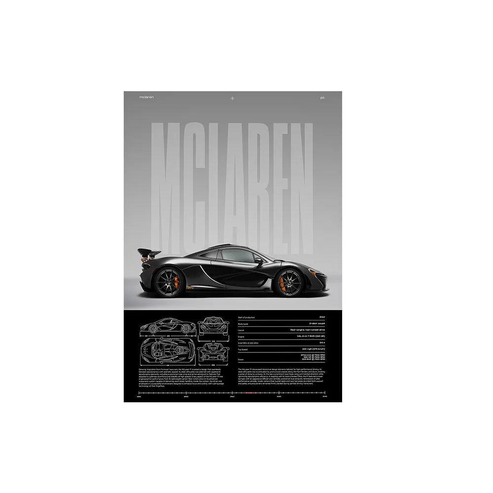 Performance Sports Car Canvas Wall Art – Minimalist Race Car Poster Prints (Unframed) - McLaren – Black / 8" × 12" (20 × 30 cm)