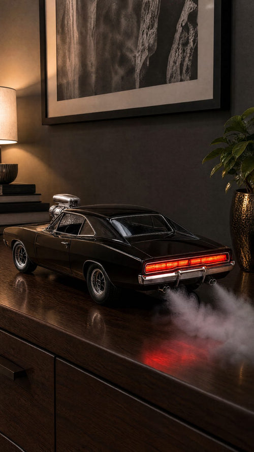 Black Charger Mist Car – LED Humidifier with Exhaust Smoke Effect