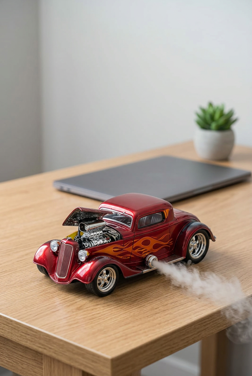 Voiture de course miniature à flammes – Humidificateur LED