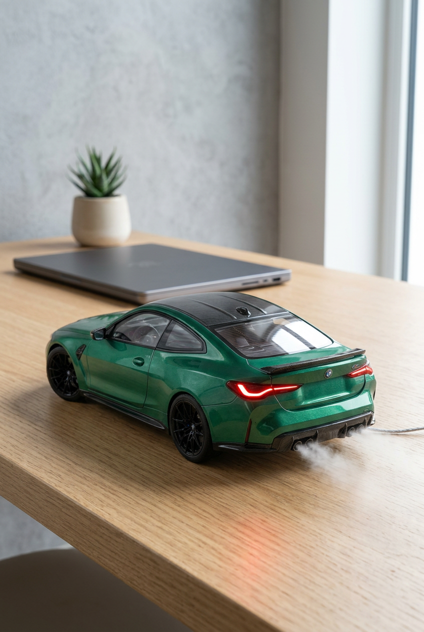 Voiture de sport verte à brume – Humidificateur avec effet de fumée