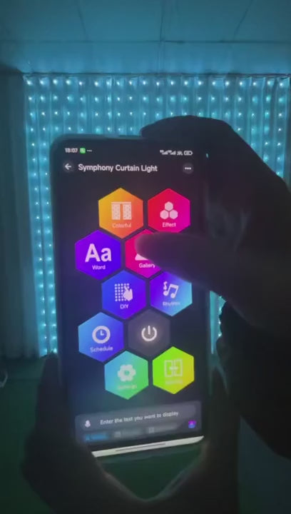 LED curtain changing designs from the phone app – filmed as is