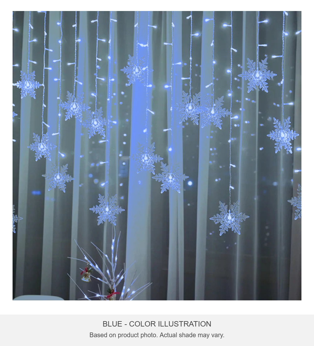 Luces de cortina con copos de nieve – LED de 10,5 pies