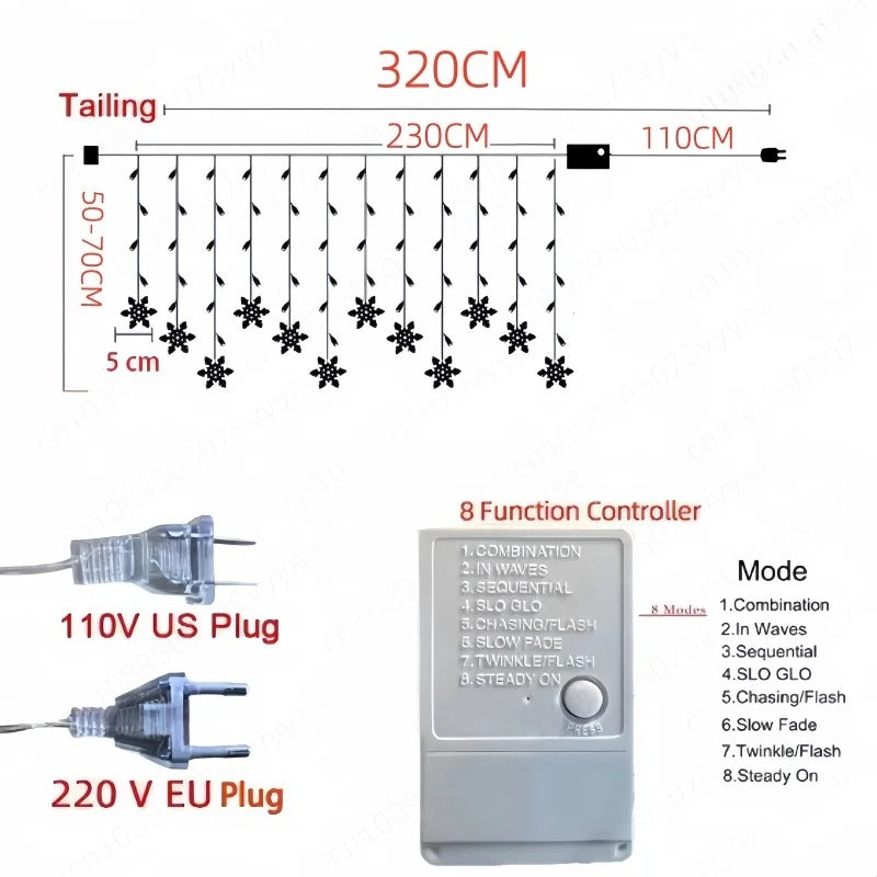 Snowflake Curtain Lights – 10.5 ft LED