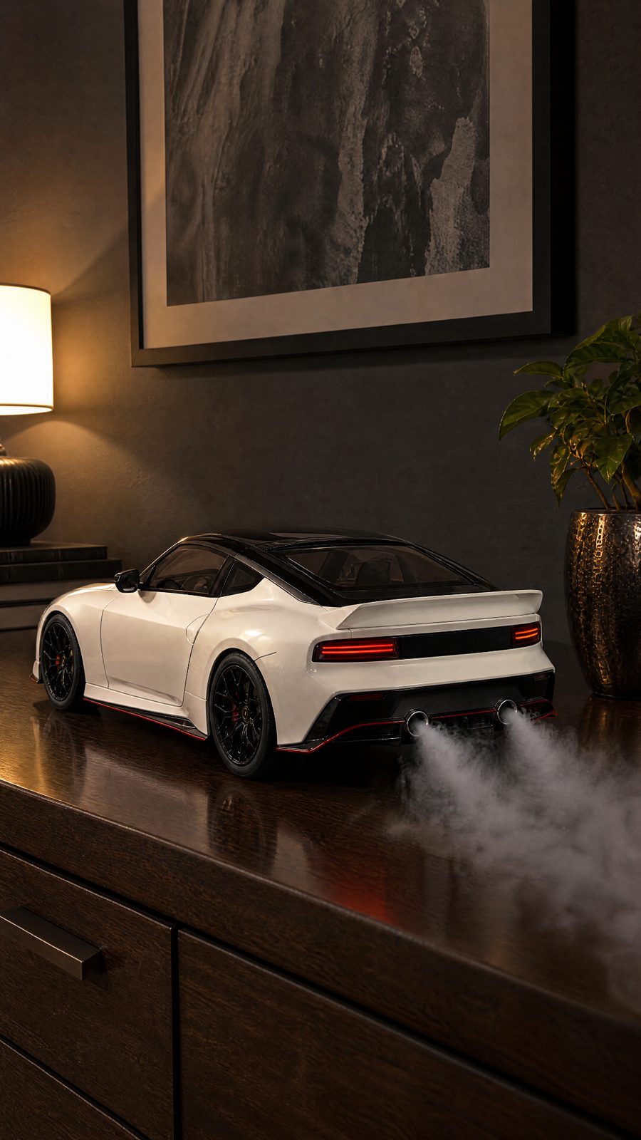 White Z Mist Car – LED Humidifier with Exhaust Smoke Effect